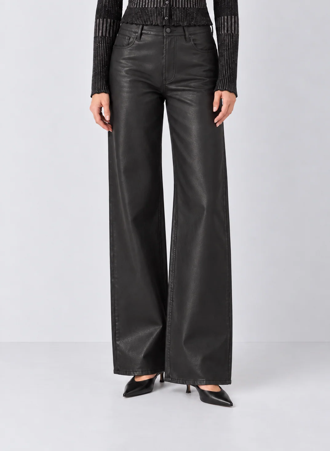 Dear John Fiona Wide Leg Leather Jeans - Smoked Charcoal