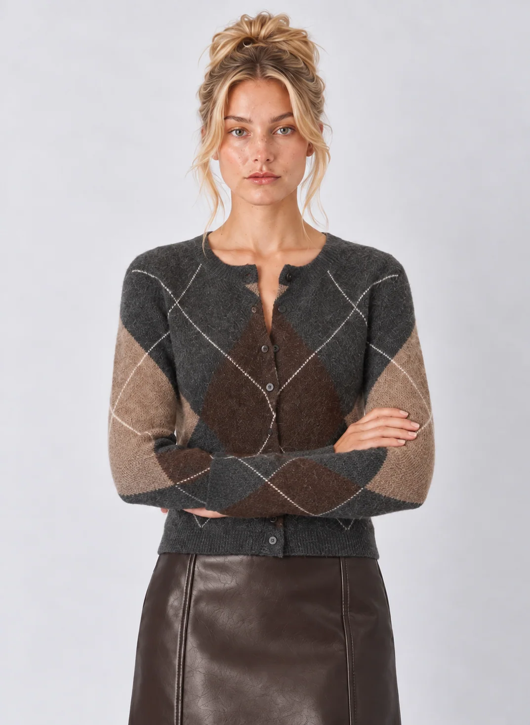 Z Supply Medina Preppy Argyle Button-Front Crew Cardigan - kaelova
