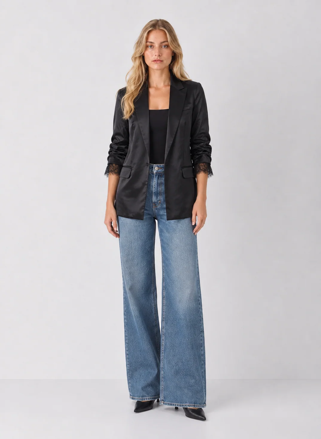 Lace Trim Satin Blazer