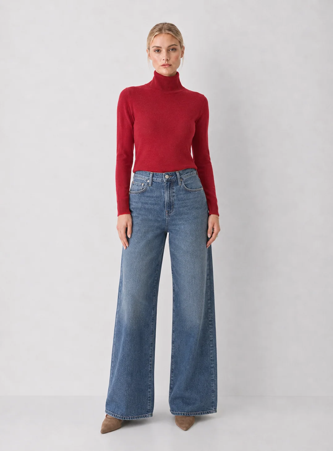 Ribbed Gold-Button Fitted Turtleneck Sweater - kaelova