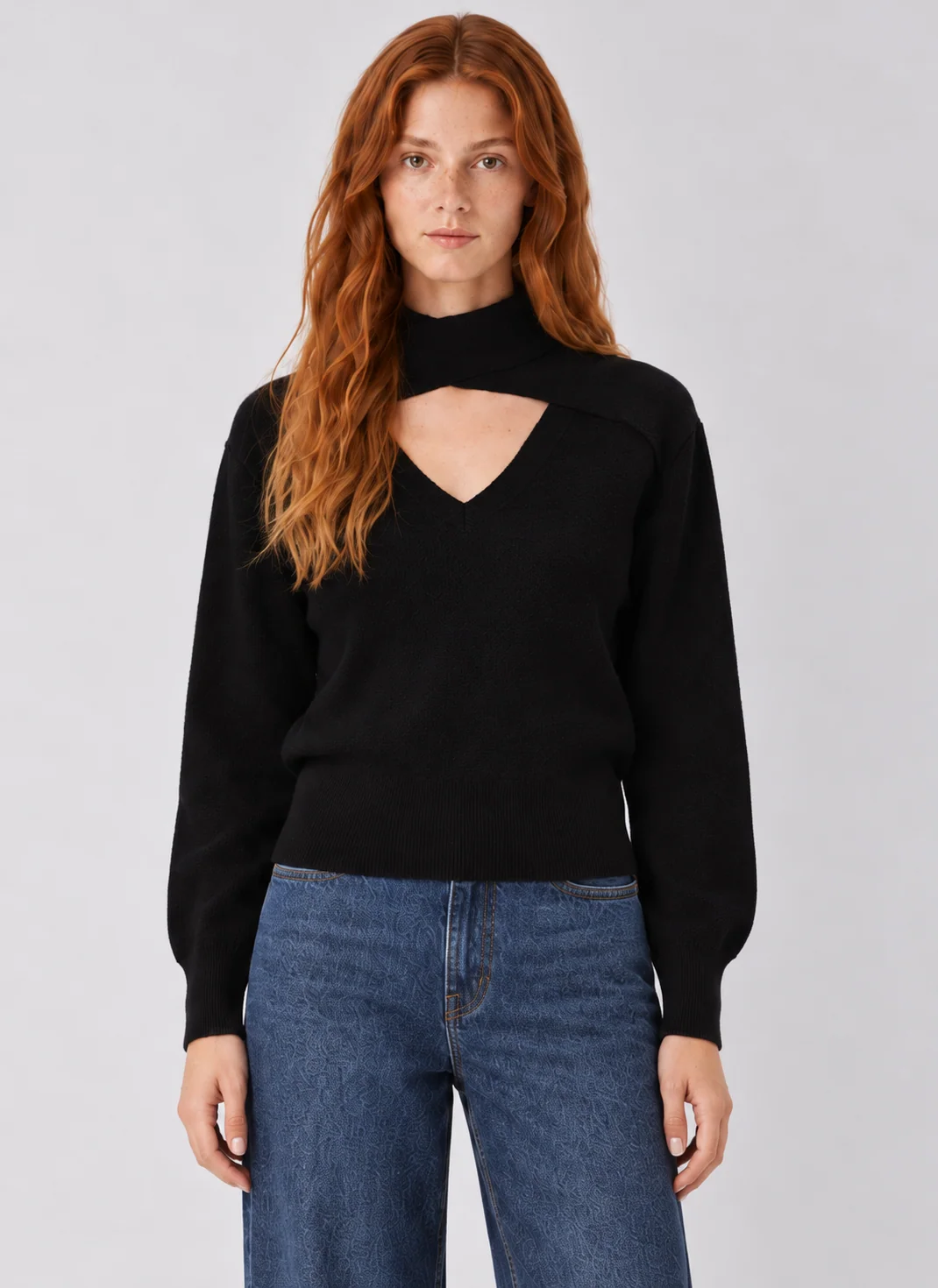 Black Criss-Cross Keyhole V-Neck Sweater Top — Taylor - kaelova