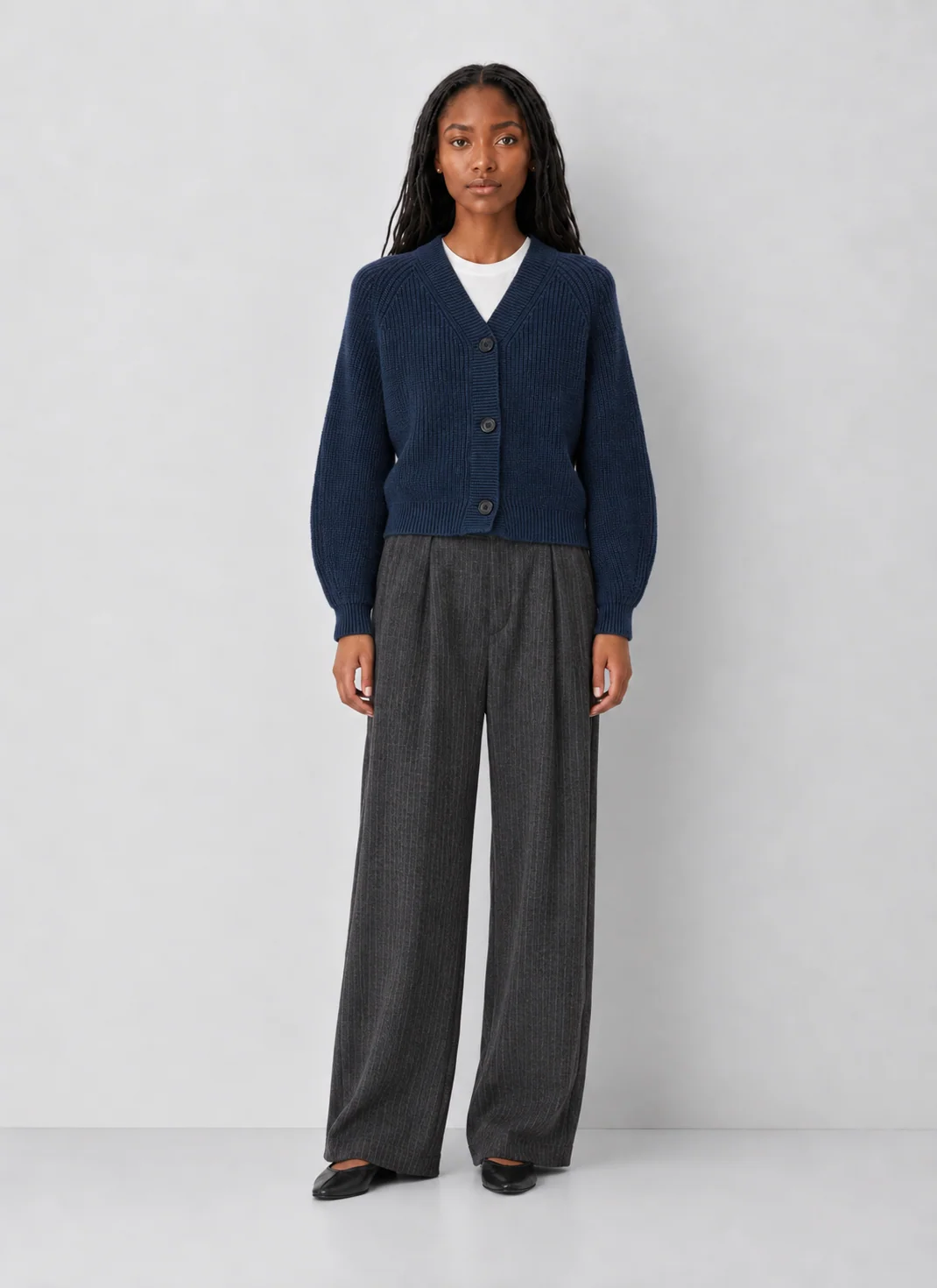 The Hazel Ribbed Cotton V-Neck Button Cardigan - kaelova