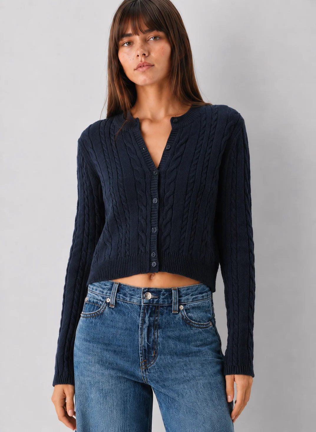Z Supply Cera Cable-Knit Crop Cardigan with Crew Neck and Button Front - kaelova