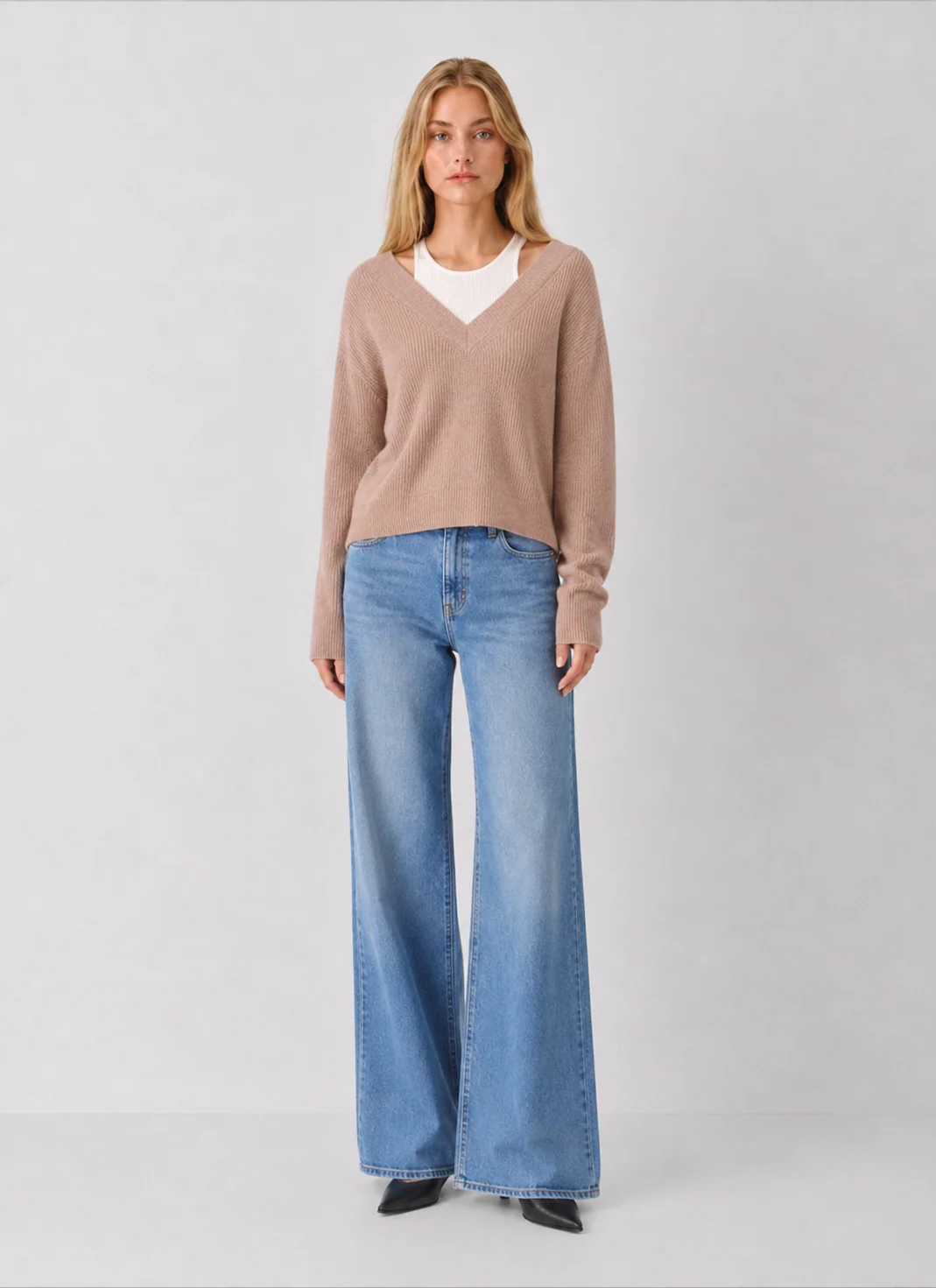 Elan Wren V-Neck Knit with Built-In Tank Layering Detail - kaelova