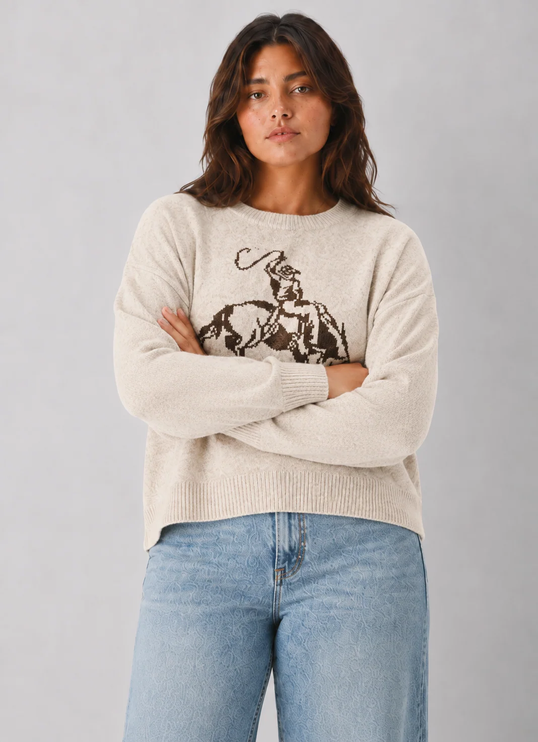 Western Horseback Cowboy Graphic Crewneck Sweater - kaelova