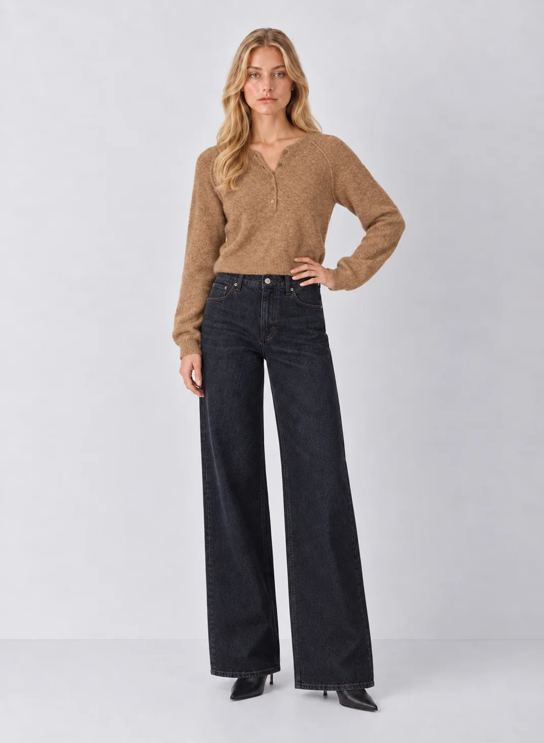 Z Supply Westmont Brushed Henley Sweater, Raglan Balloon Sleeves - kaelova