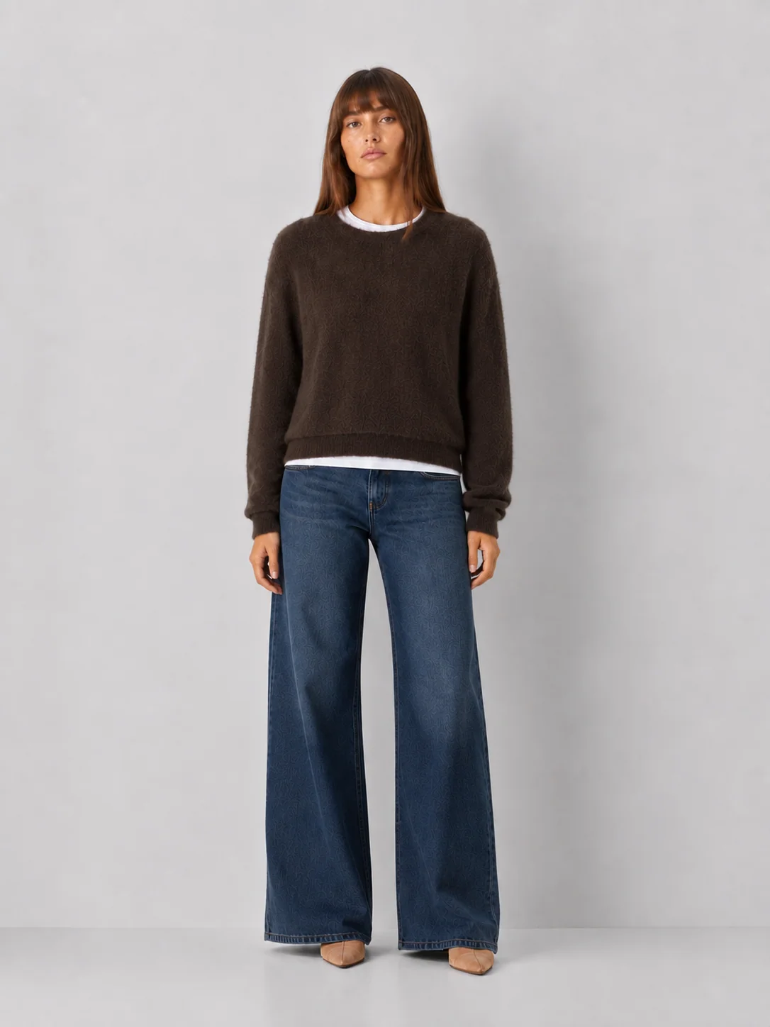 Fuzzy Crewneck Nylon Pullover Sweater - kaelova