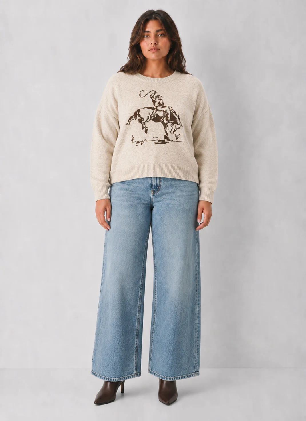 Western Horseback Cowboy Graphic Crewneck Sweater - kaelova