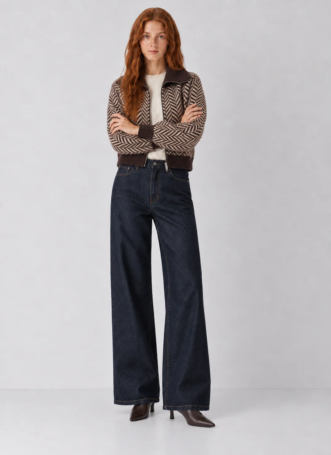 Habitual Herringbone Zip-Front Stretch-Knit Cardigan Jacket - kaelova