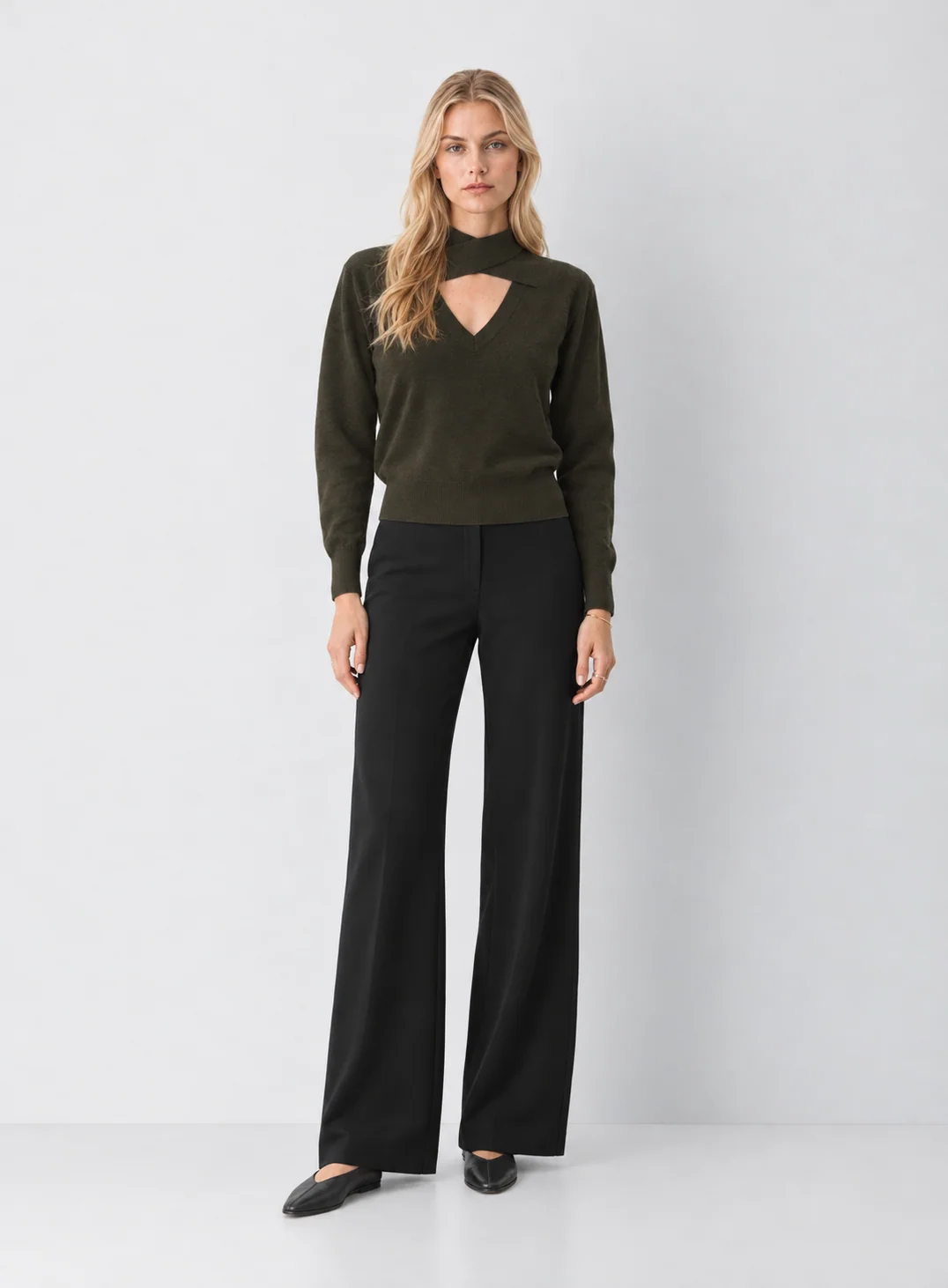 Black Criss-Cross Keyhole V-Neck Sweater Top — Taylor - kaelova
