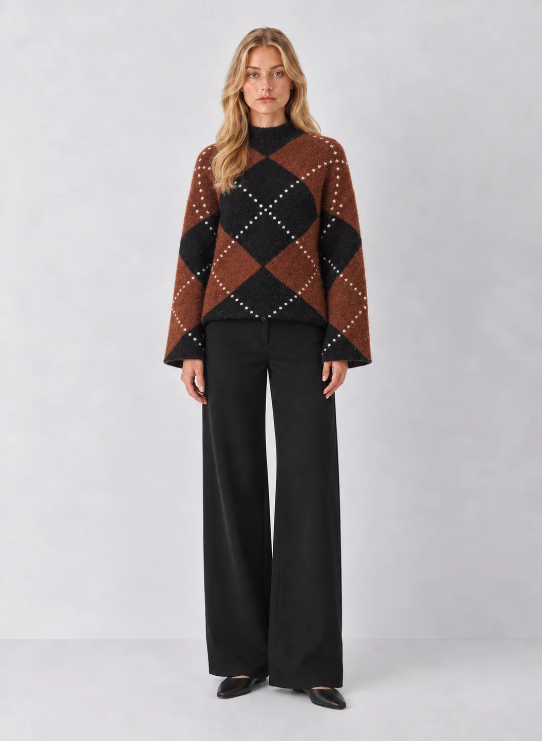Habitual Argyle Mock-Neck Blended Knit Sweater - kaelova