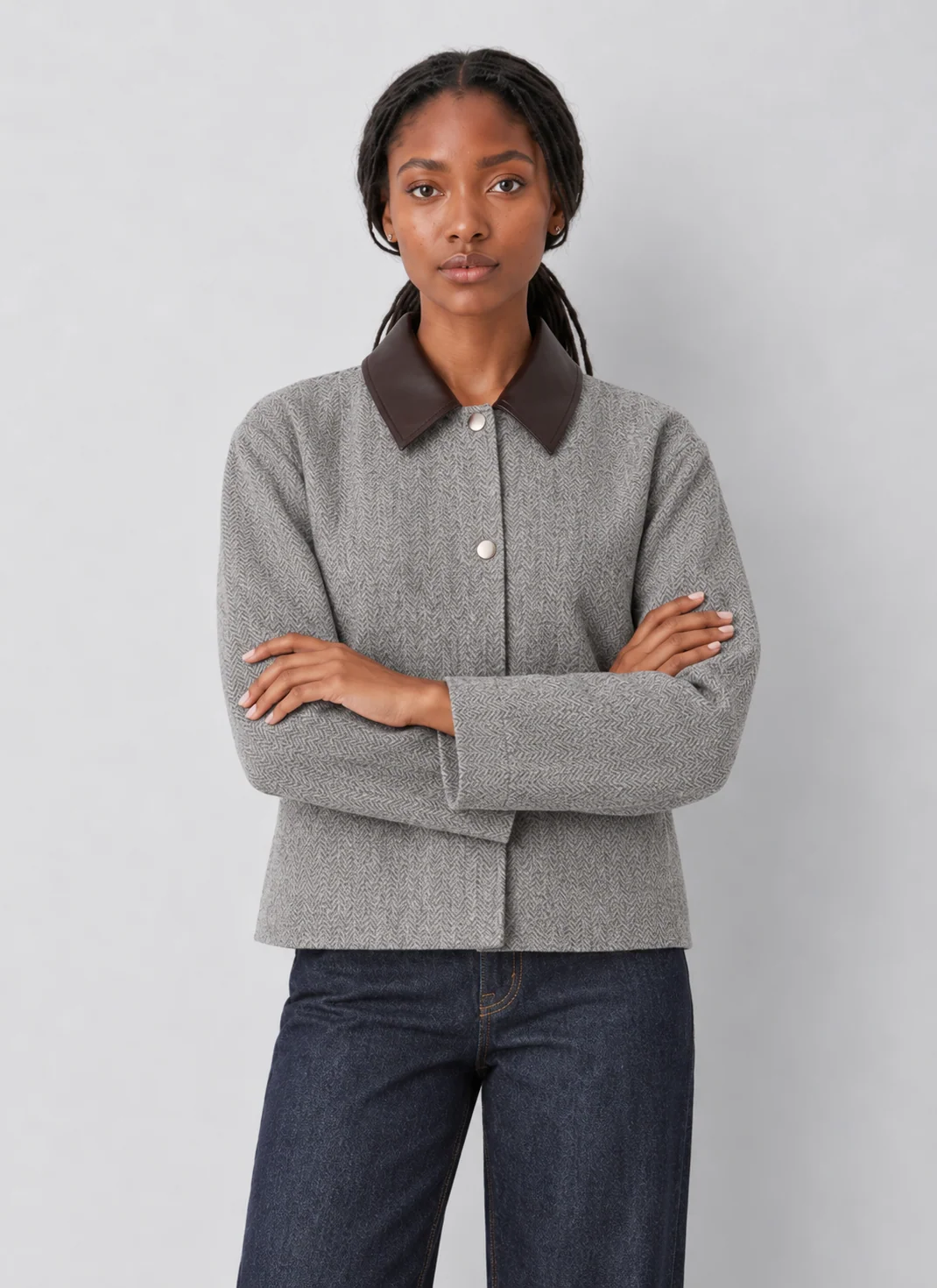 French Connection Herringbone Jacket with Contrast Collar