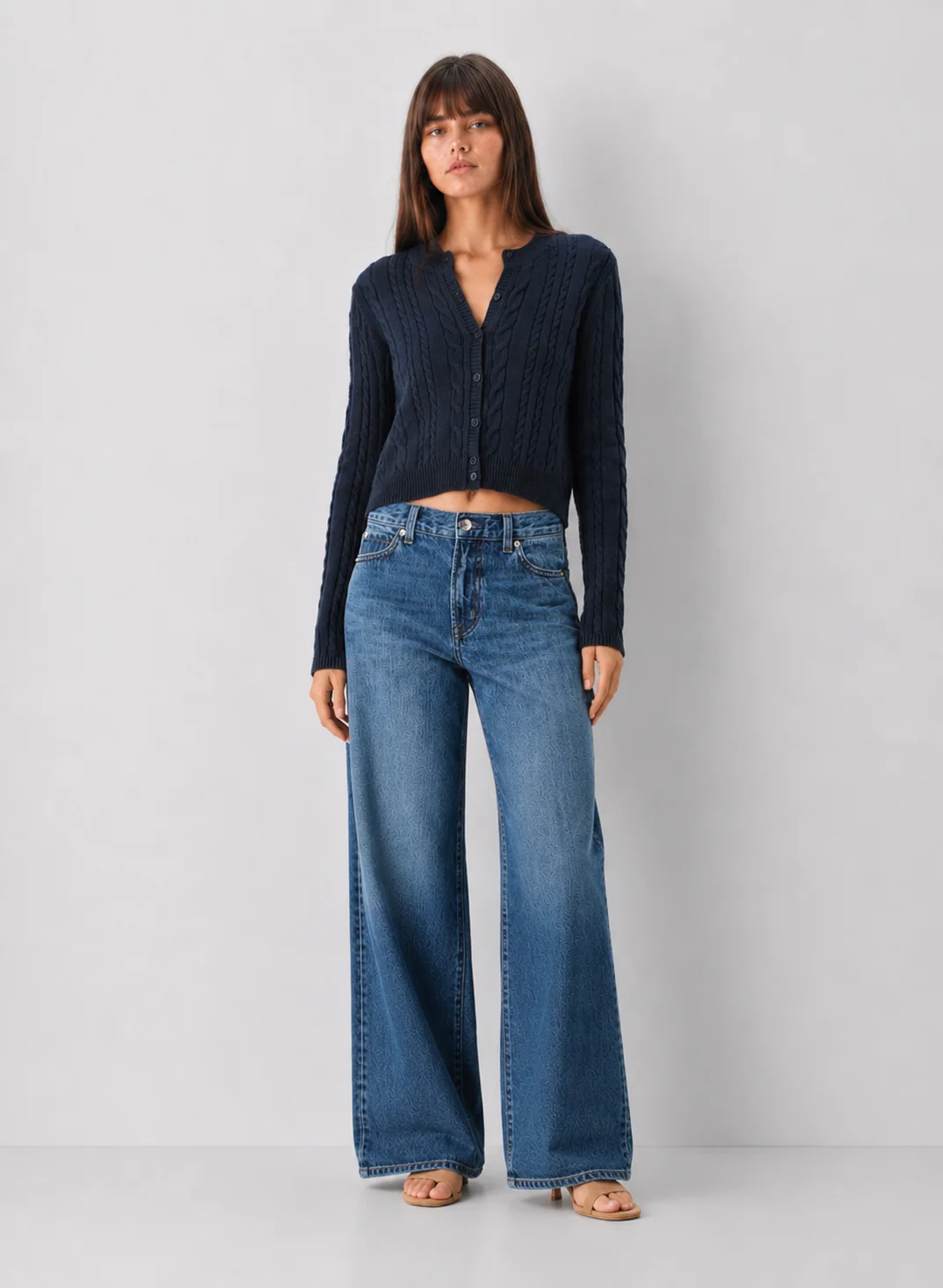 Z Supply Cera Cable-Knit Crop Cardigan with Crew Neck and Button Front - kaelova