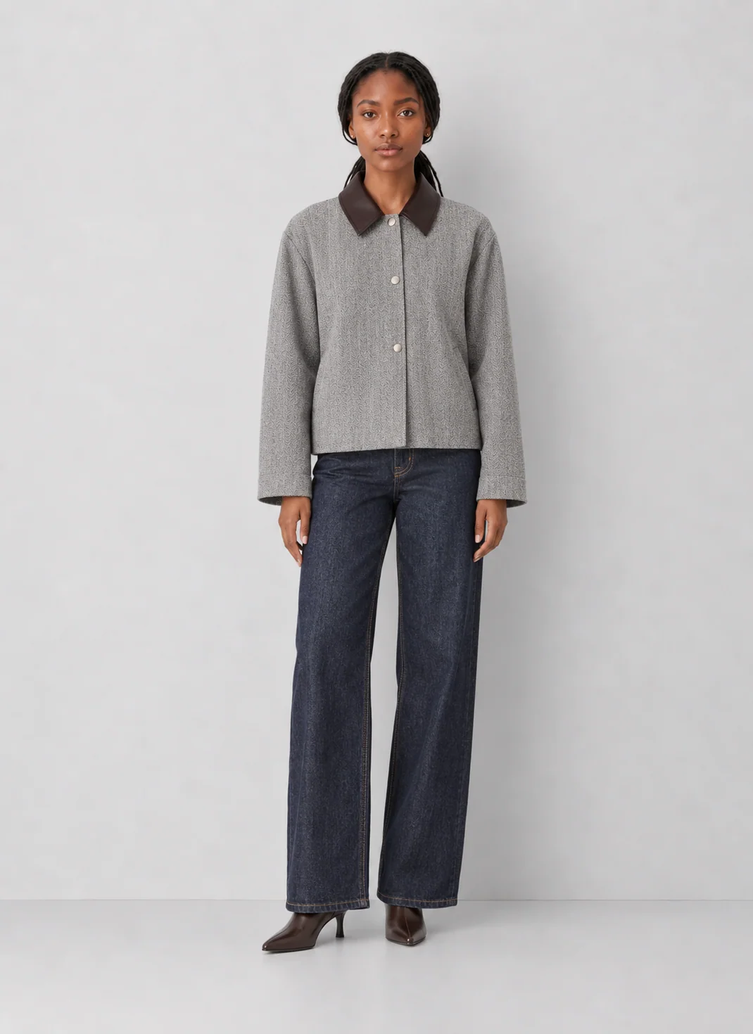French Connection Herringbone Jacket with Contrast Collar