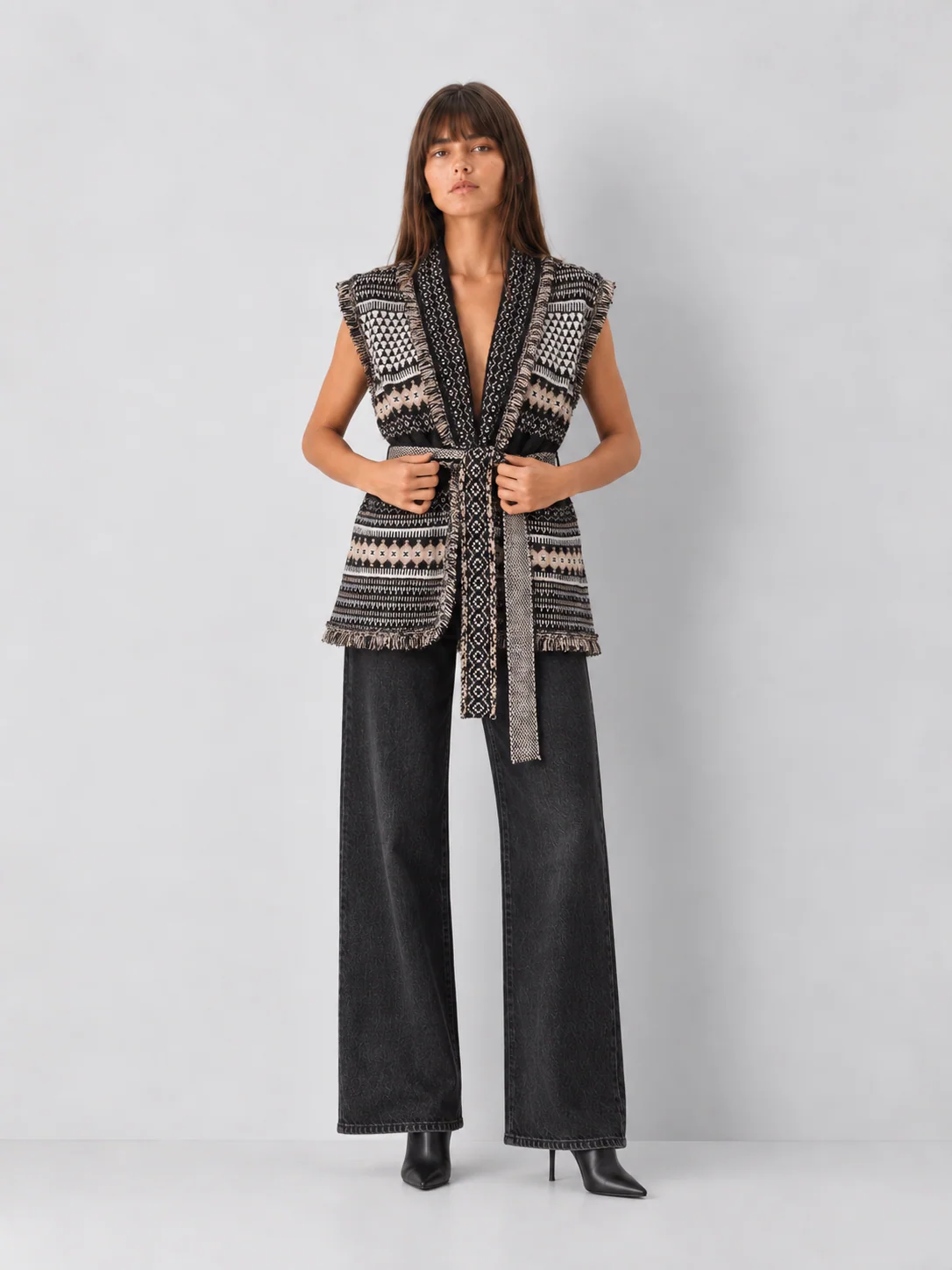 Elan Belted Open Knit Vest