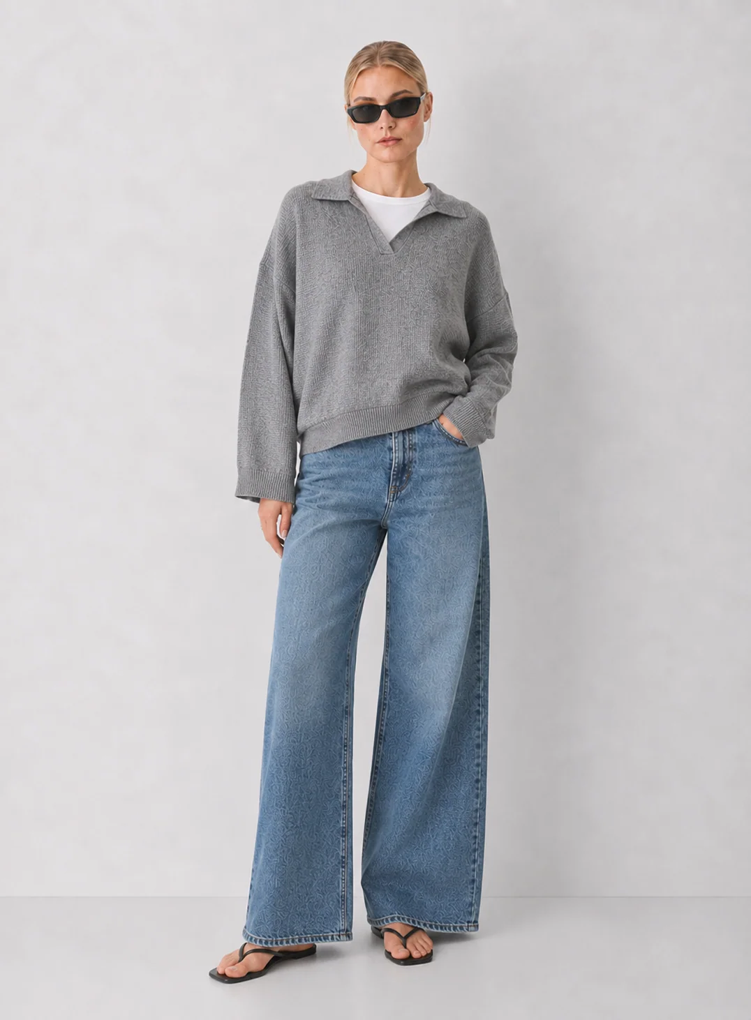 Dropped-Shoulder Open-Collar Pullover Sweater in Premium Knit - kaelova