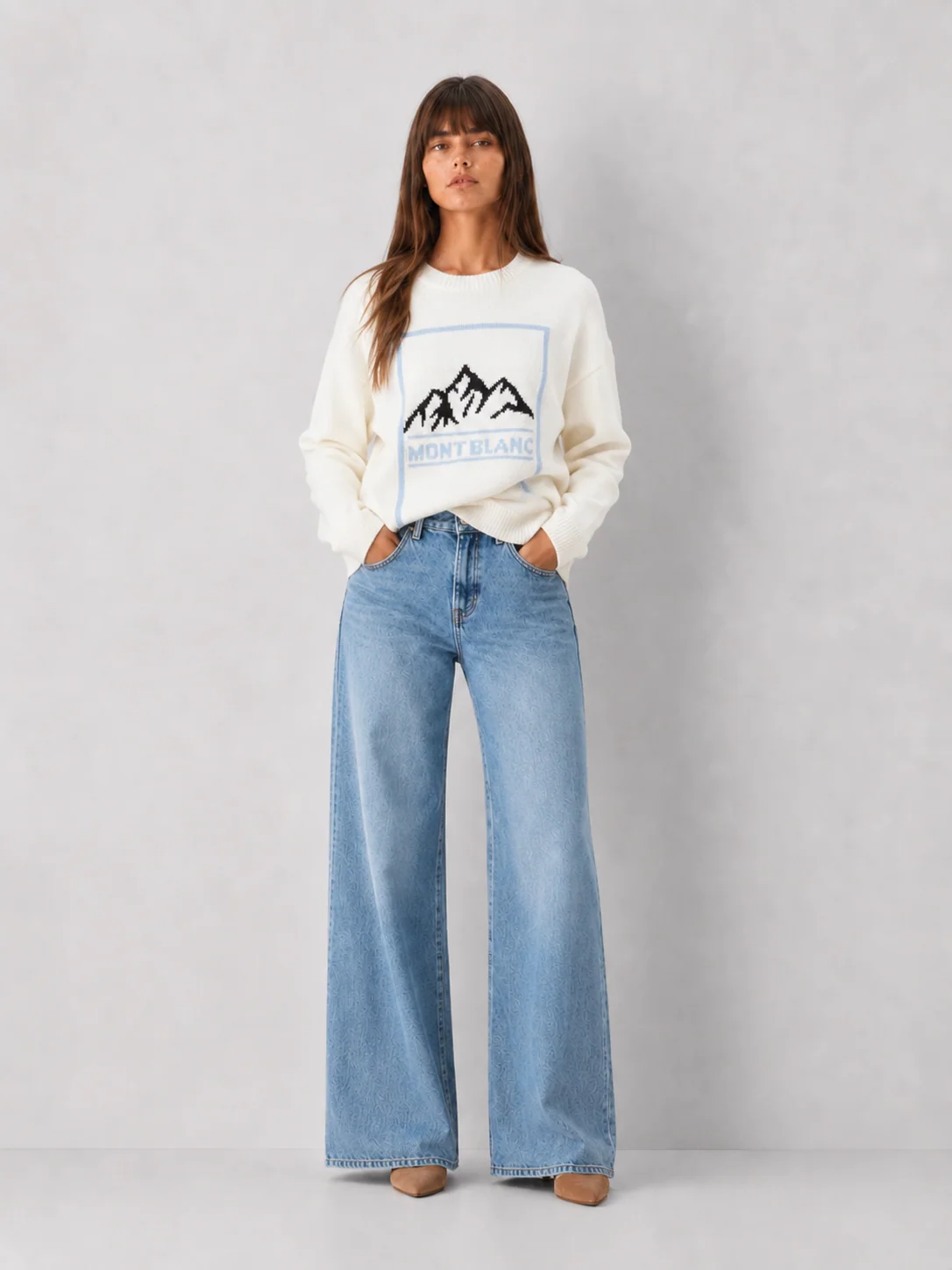 Mont Blanc Cream Graphic Crewneck Sweater, Apres-Ski Knit - kaelova
