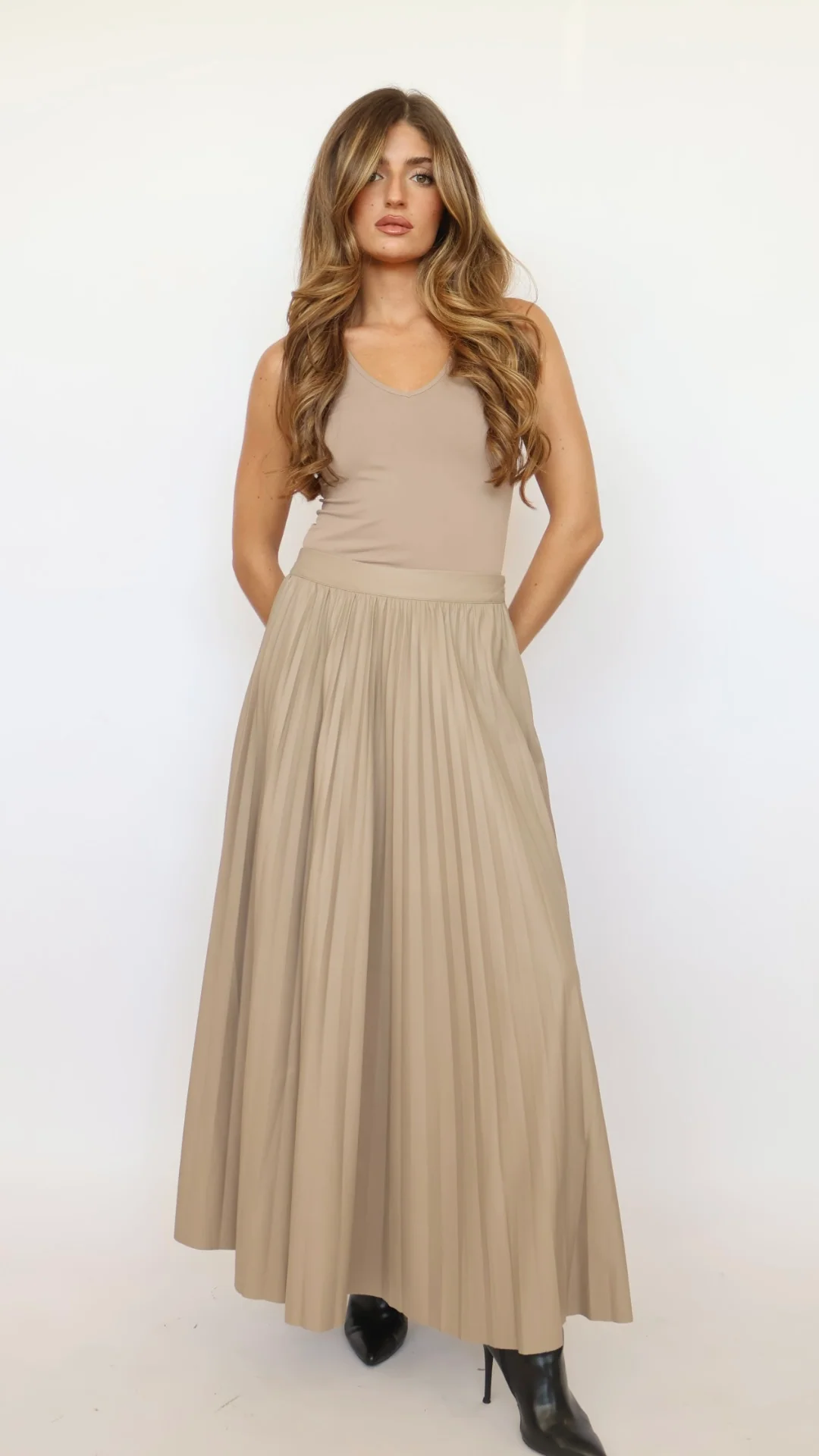 Pleated Vegan Leather Maxi Skirt
