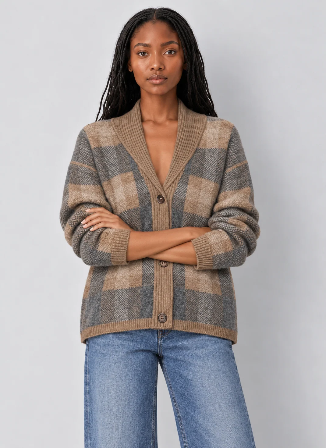 Z Supply Ludlow Collared Birdseye Plaid Button Cardigan - kaelova