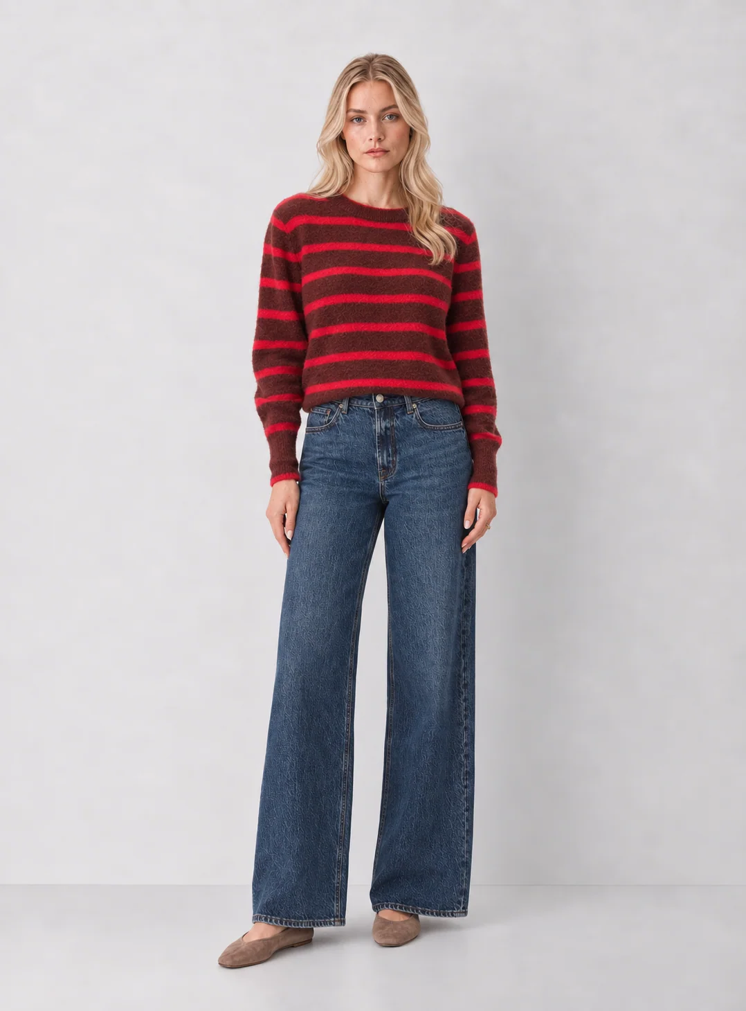 Fuzzy Horizontal-Stripe Crewneck Sweater, Relaxed Fit — Mckenzie - kaelova