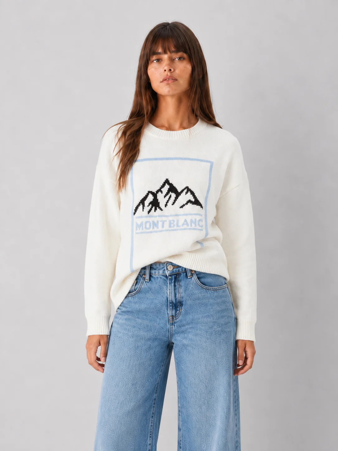 Mont Blanc Cream Graphic Crewneck Sweater, Apres-Ski Knit - kaelova