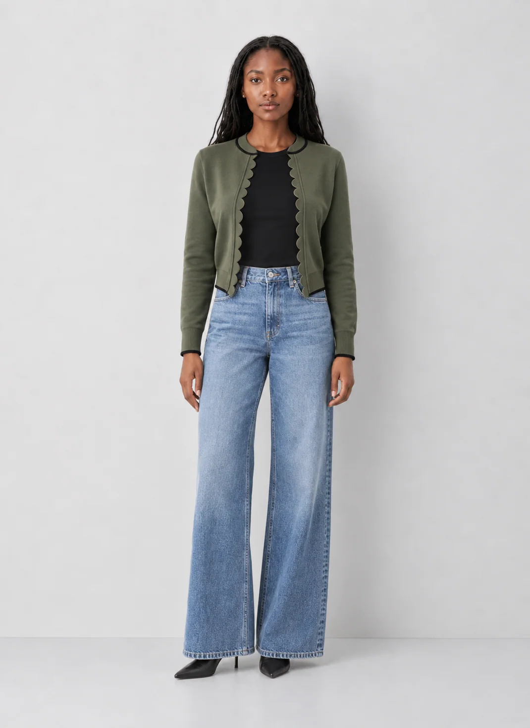 Dear John Zoellie Open-Front Scalloped Edge Knit Cardigan - kaelova