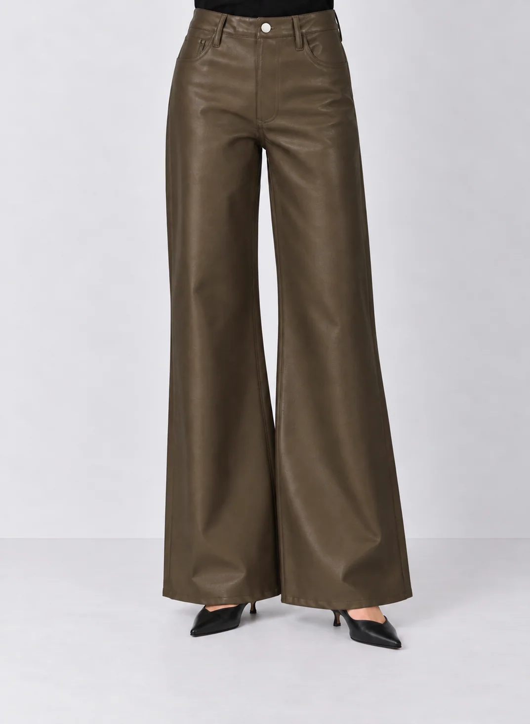 Dear John Fiona Wide Leg Leather Jeans - Oakmoss