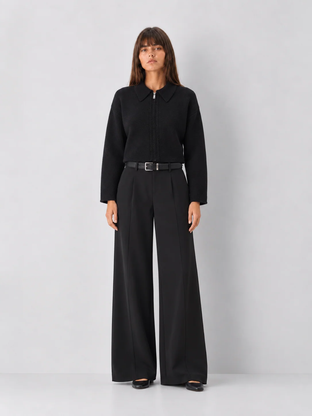 The Marnie Collared Full-Zip Relaxed Knit Sweater Jacket - kaelova